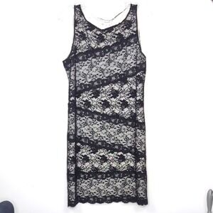 Arianne Women's Large White Black Lace Stretch Sleeveless Dress Made In‎ Canada